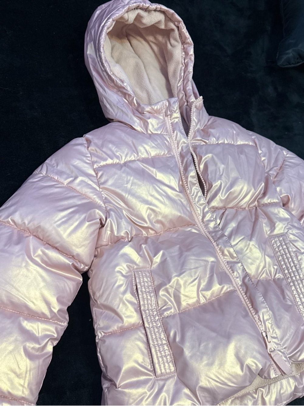 Swiss Tech Iridescent Light Pink Puffer Jacket with Hood